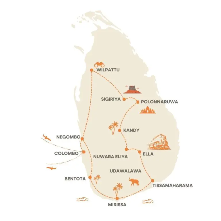 Groepsreis Sri Lanka route kaart